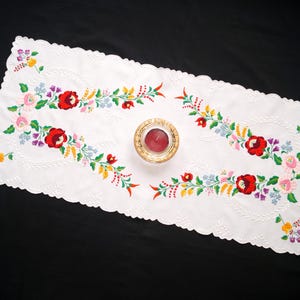 Hungarian Kalocsa table runner 86.5/ 39 cm, hand embroidered home decor, Hungarian folk runner, colorful embroidery, floral art table decor