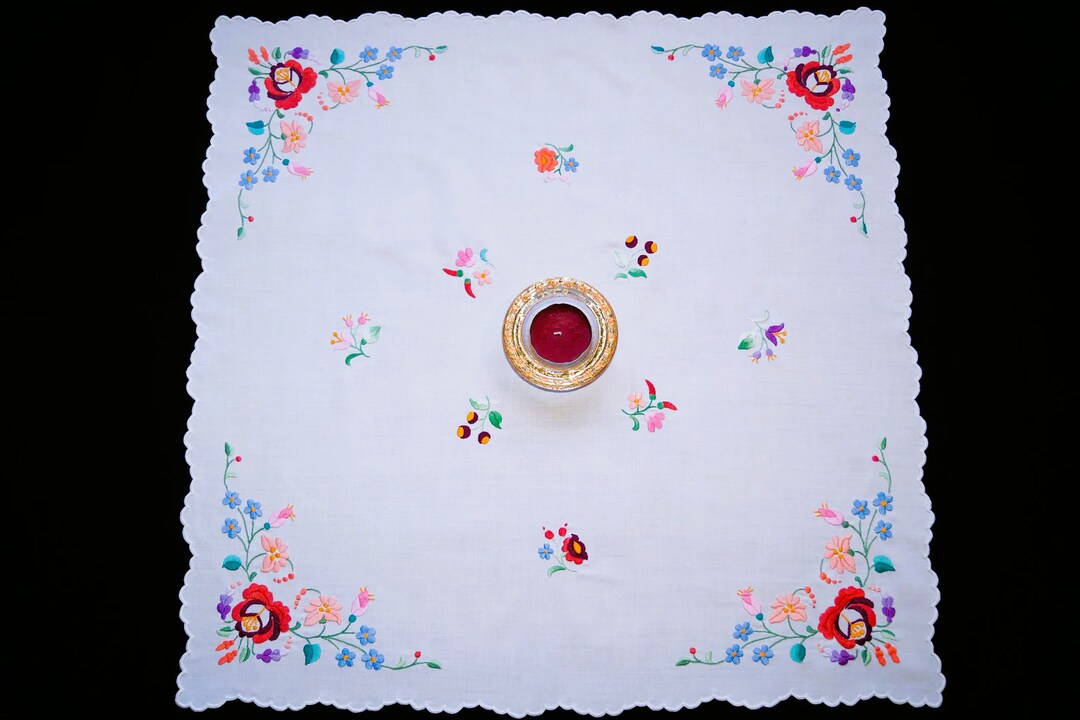 Hungarian Kalocsa Tablecloth 70/ 70 Cm, Hand Embroidered Home
