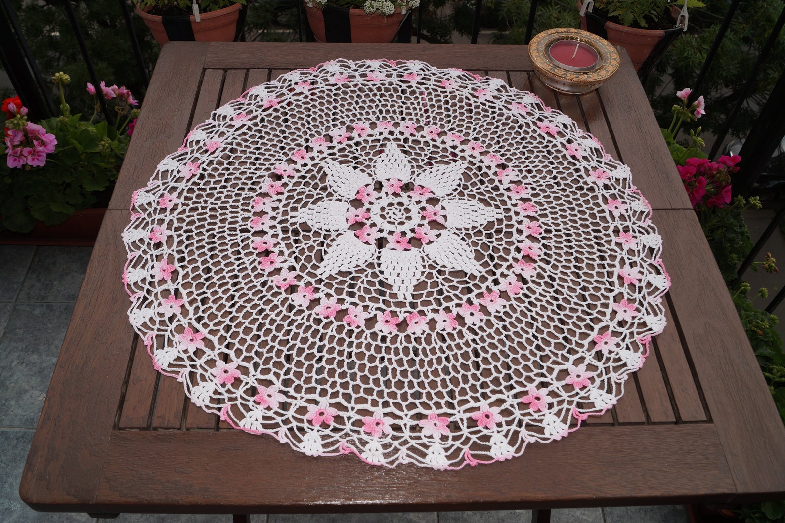 White crochet circle  tablecloth 53  cm  table decoration 