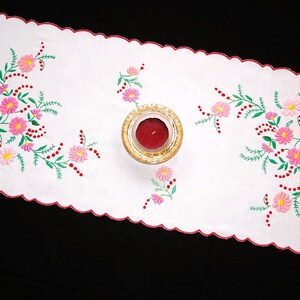 Hungarian colorful floral table runner 76/34 cm, hand embroidered cotton folkart home decor