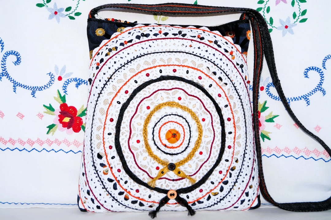 White Bag, Lace Bag, Crochet Bag, Mandala Crossbody Bag, Beaded Gypsy