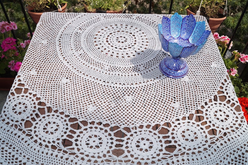 Grey crochet circle tablecloth 113 cm table decoration handmade flower crochet tableclothes crochet doily,vintage centerpiece home decor
