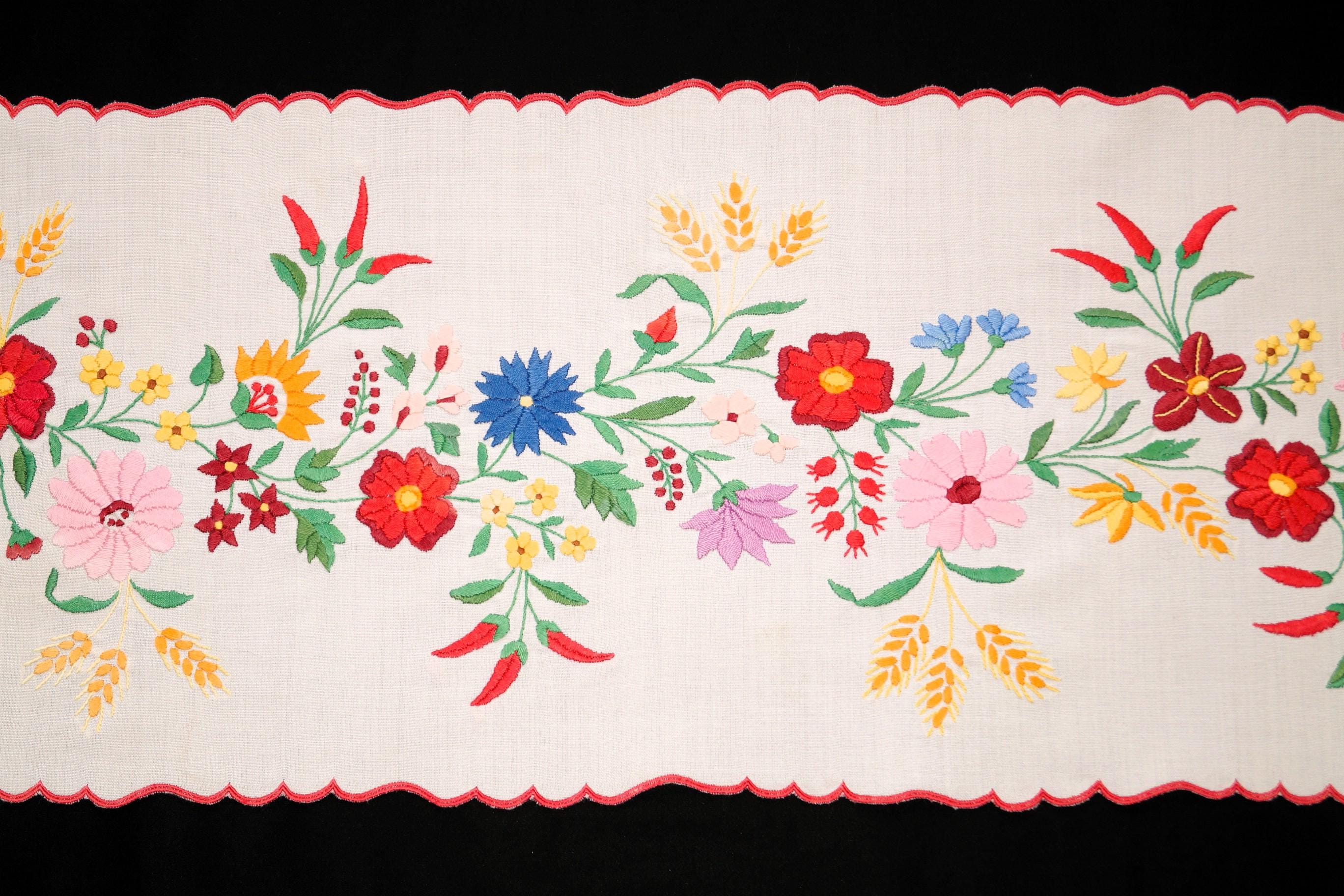ハンガリーのカロチャ花柄テーブルランナー 72.5/28.5 cm、手刺繍の