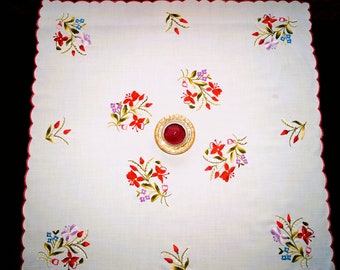 Hungarian colorful floral square tablecloth 83/ 83 cm, hand embroidered folkart home decor