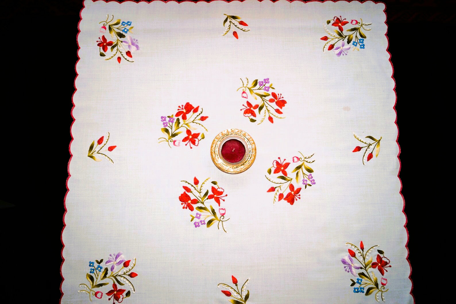 Hungarian Colorful Floral Square Tablecloth 83/ 83 Cm, Hand