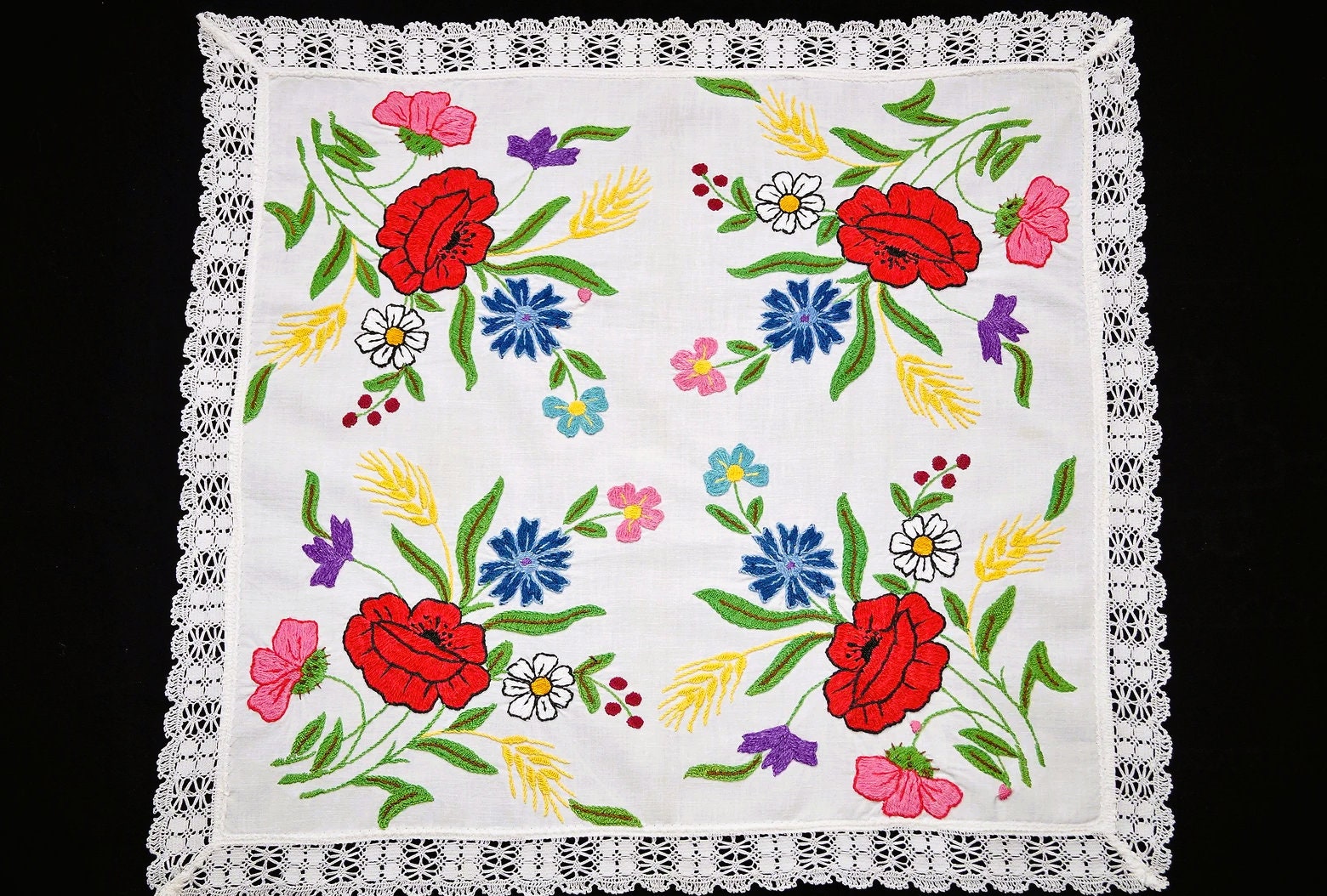 Hungarian Vintage Tablecloth 52/ 48 Cm, Floral Embroidered Home