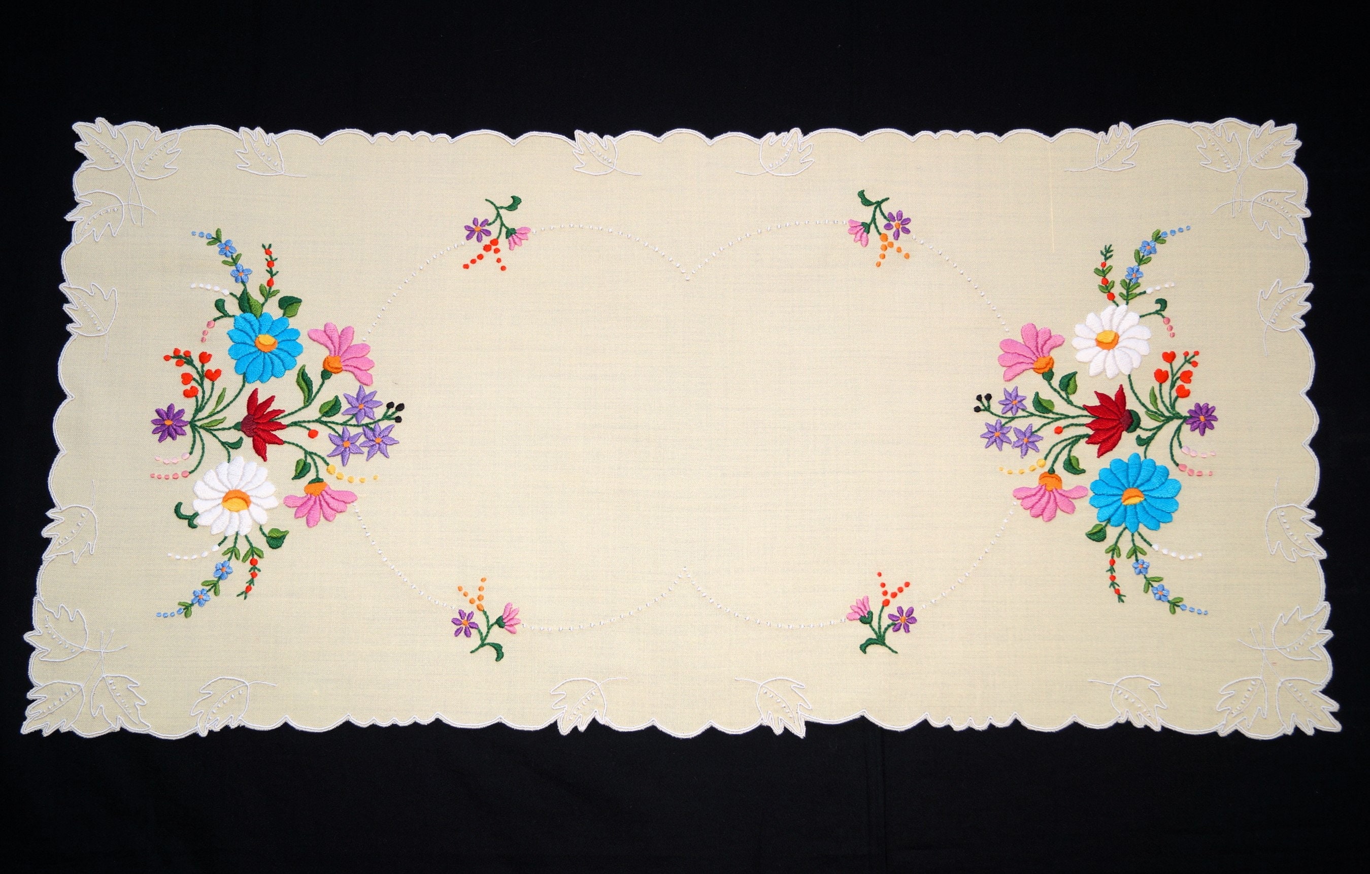 ハンガリーのカラフルなカロチャの花柄テーブルランナー 73/36 cm、手