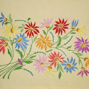 Funda de almohada húngara con flores de 56/40 cm, almohada bordada a mano, funda de almohada popular húngara, bordado floral colorido, funda de almohada amarilla