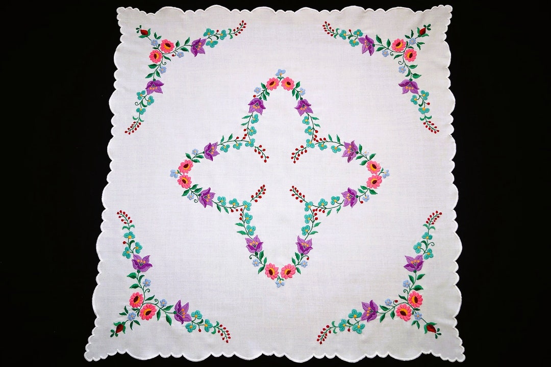 Hungarian Kalocsa Tablecloth 75/ 74 Cm, Hand Embroidered Home