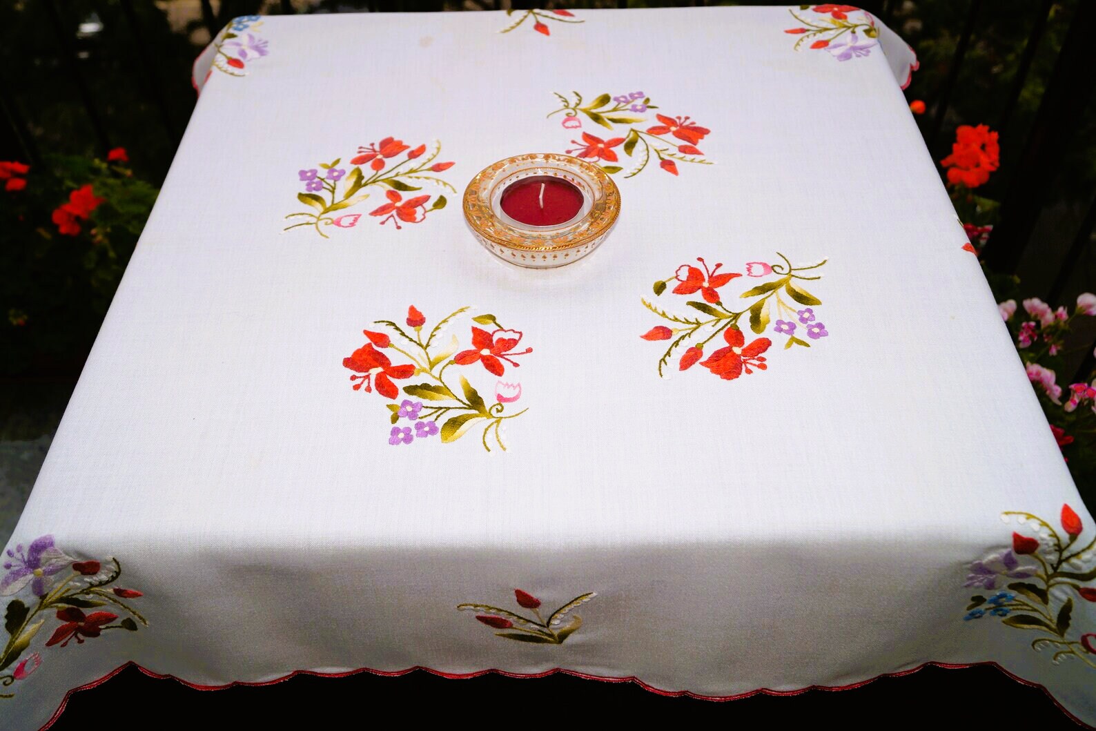Hungarian Colorful Floral Square Tablecloth 83/ 83 Cm, Hand
