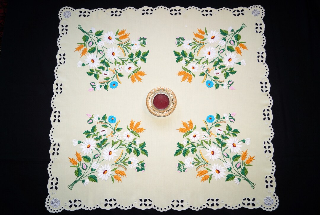 Hungarian Kalocsa Tablecloth 81/ 78 Cm, Hand Embroidered Home