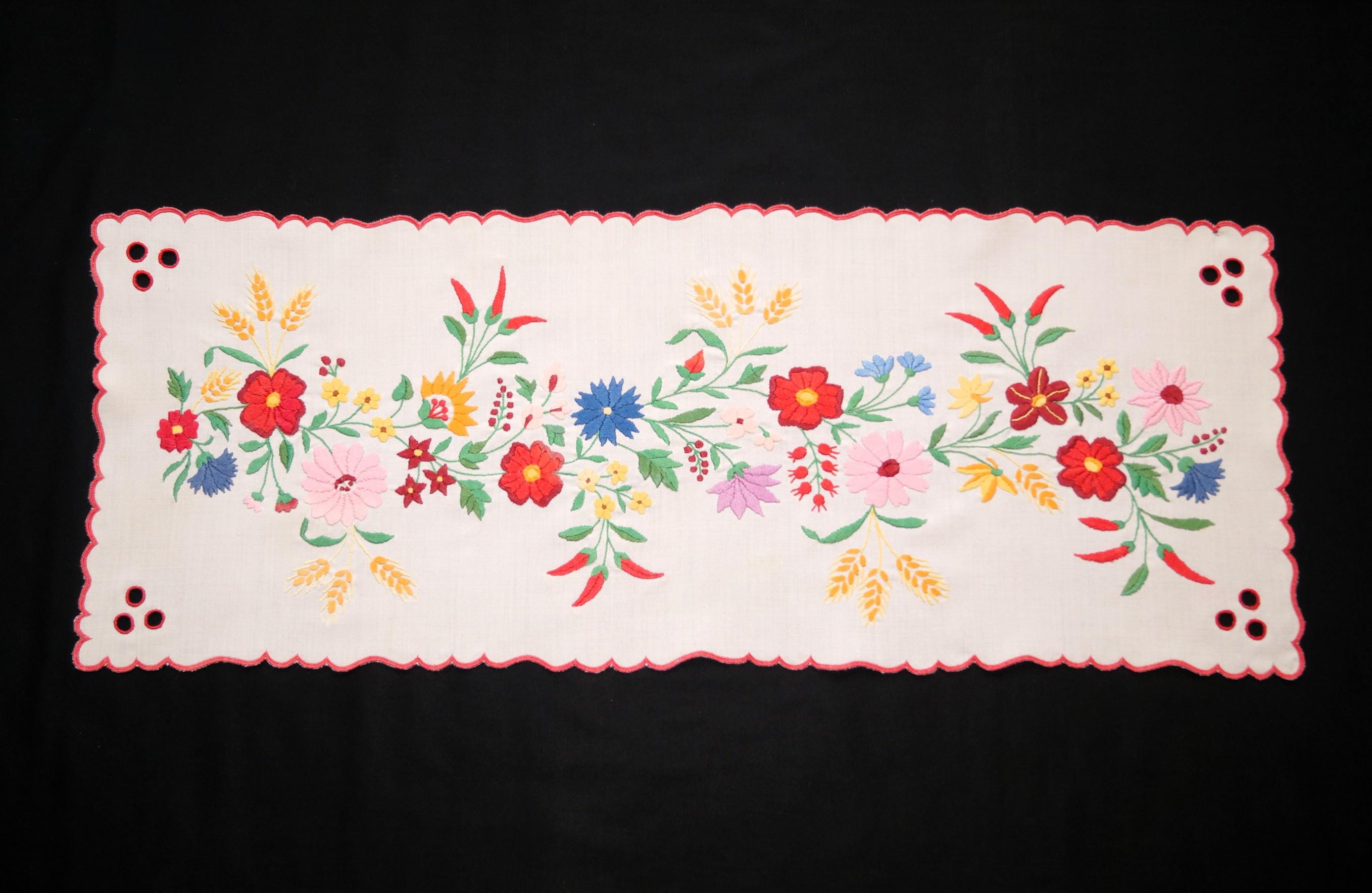 ハンガリーのカロチャ花柄テーブルランナー 72.5/28.5 cm、手刺繍の