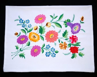 ハンガリーのカロチャ花柄テーブルランナー 72.5/28.5 cm、手刺繍の