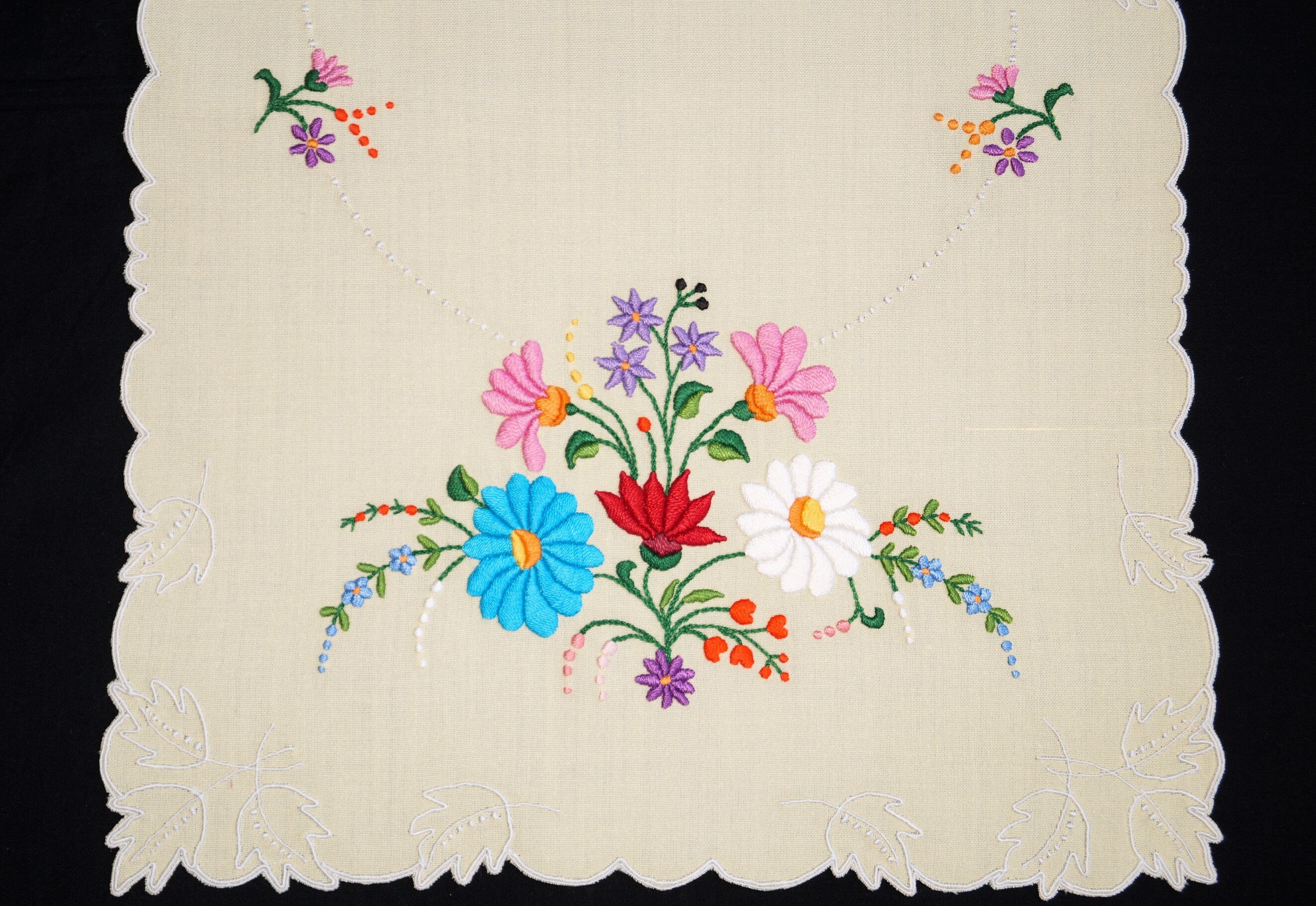 ハンガリーのカラフルなカロチャの花柄テーブルランナー 73/36 cm、手