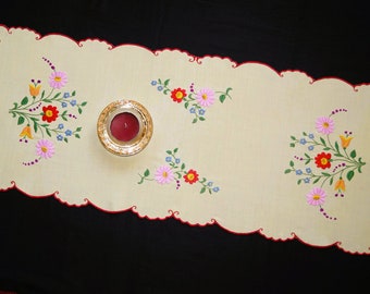 Vintage Hungarian Hand Embroidered Tablecloth, Linen Hand Made