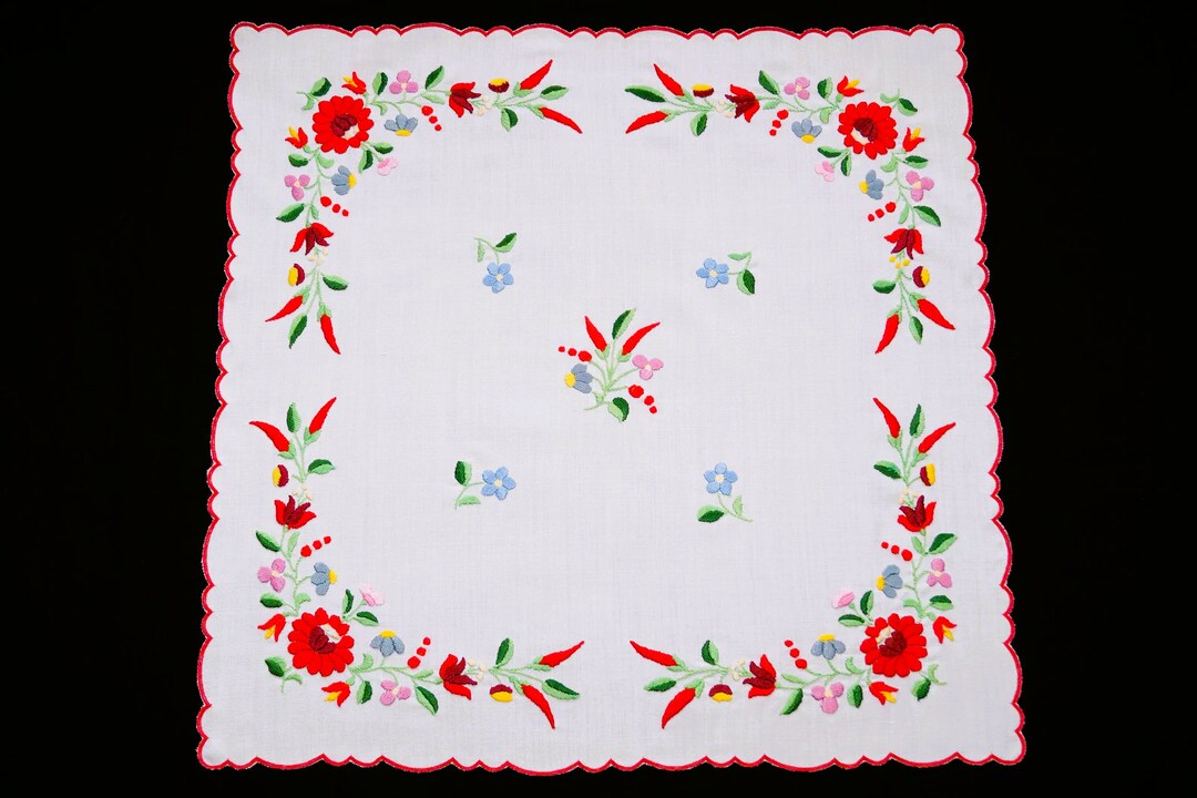 Hungarian Kalocsa Tablecloth 54cm./ 21.2 Hand Embroidered Home Decor