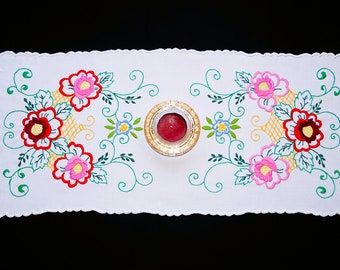 ハンガリーの手作り刺繍テーブルランナー：カロチャ花柄レース - Etsy 日本