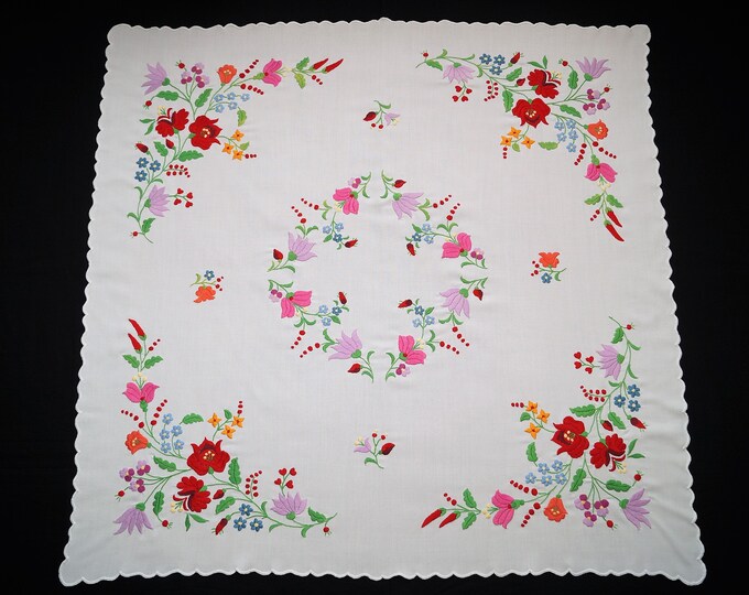 Hungarian Kalocsa Tablecloth 85/ 82 Cm Hand Embroidered Home Etsy