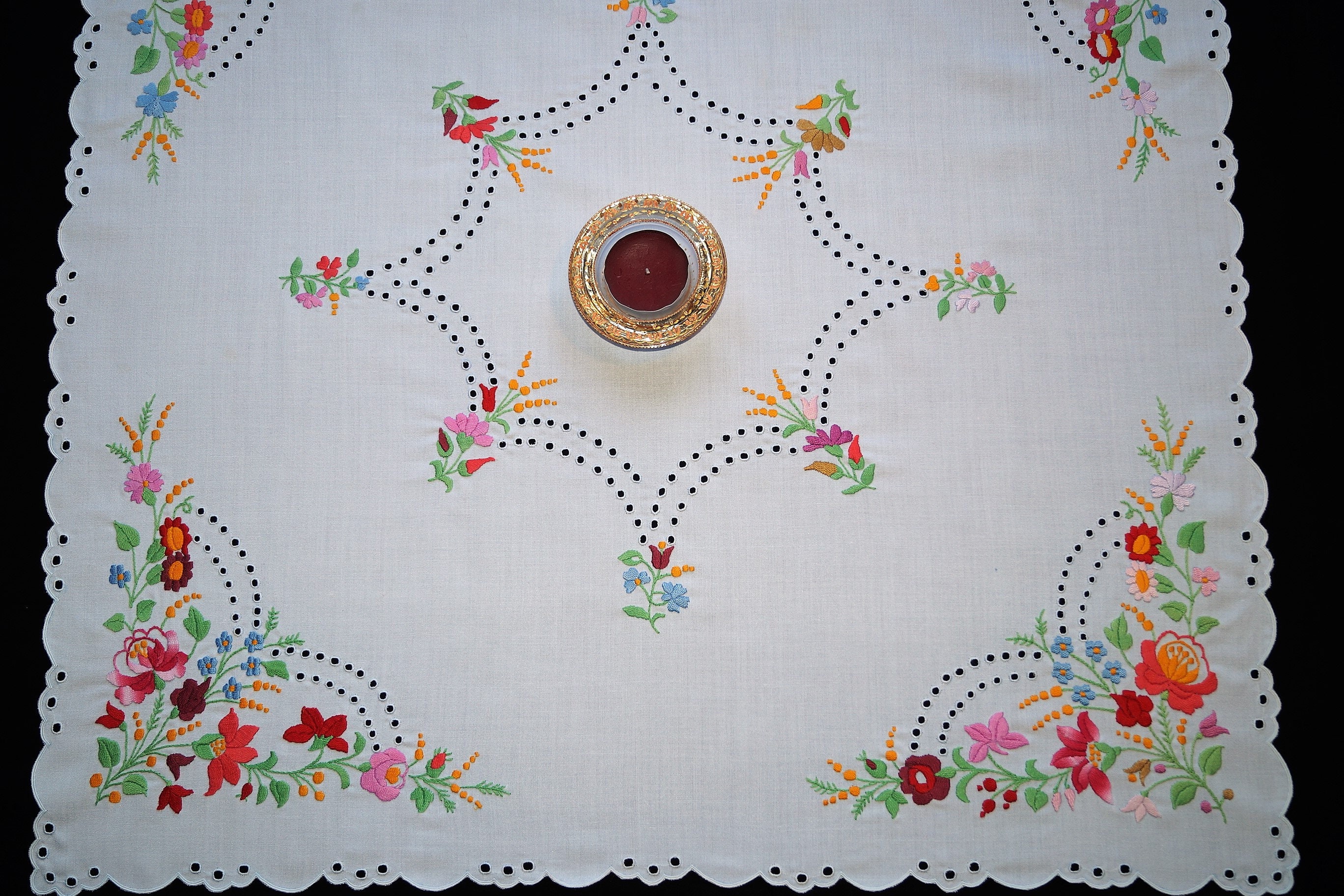 Hungarian Kalocsa Tablecloth 85/83.5 Cm Hand Embroidered Home Etsy