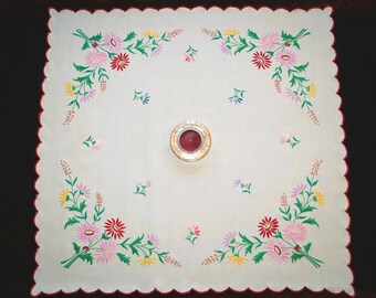 Hungarian floral tablecloth 85/ 80 cm, hand embroidered home decoration, Hungarian folk tablecloth, colorful embroidery, floral table decor