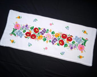 Vintage Hungarian Hand Embroidered Tablecloth, Linen Hand Made