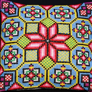 Hungarian retro cushion cover 44/ 42 cm, hand embroidered pillow, Hungarian folk pillow cover, colorful floral embroidery, floral pillowcase