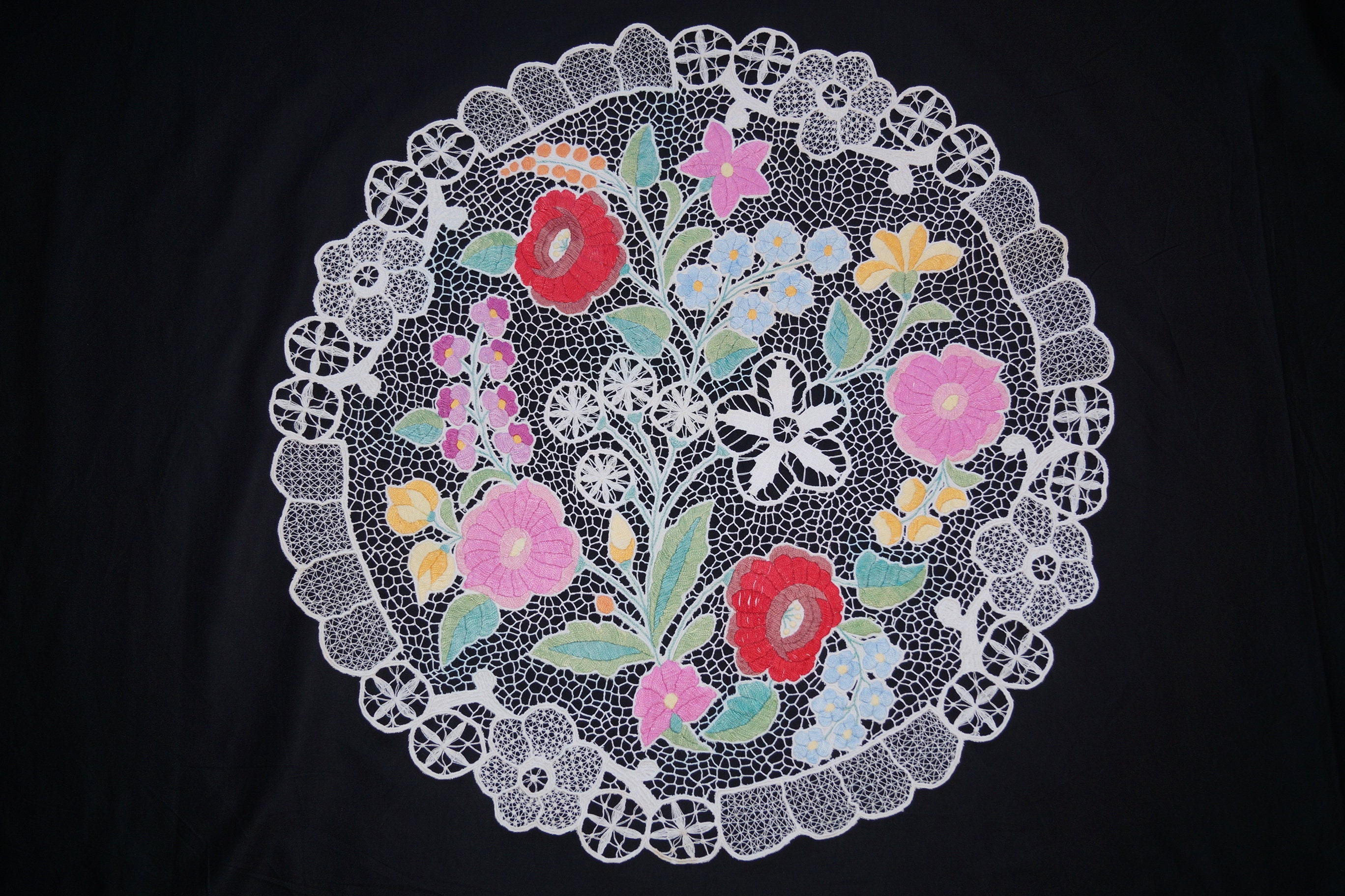 Hungarian Kalocsa Richelieu Tablecloth 60/59 Cm Embroidered Etsy