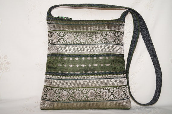 Green-silver Crossbody Bag Hand Woven Bag Indian Sari Bag - Etsy