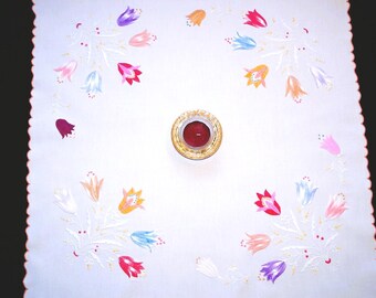 Hungarian floral tablecloth 74/ 73 cm, hand embroidered home decoration, Hungarian folk tablecloth, colorful embroidery, floral table decor