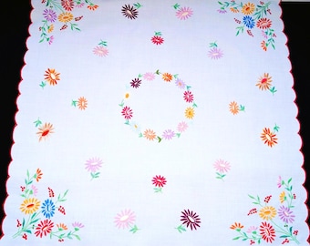 Hungarian floral tablecloth 84/ 82 cm, hand embroidered home decoration, Hungarian folk tablecloth, colorful embroidery, floral table decor