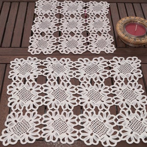 Tinsow Confezione Da 2 Centrini Rettangolari In Cotone Uncinetto E Pizzo Beige, 33 X 111,8 Cm - Senza Nappe