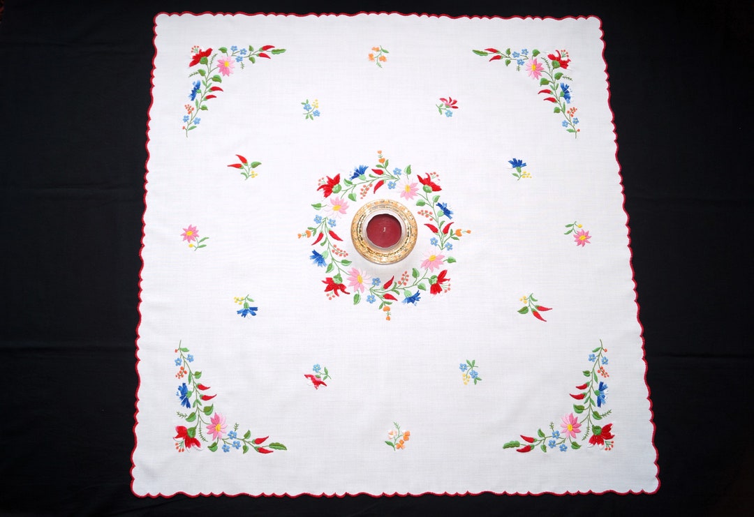Hungarian Kalocsa Tablecloth 84/ 84 Cm, Hand Embroidered Home
