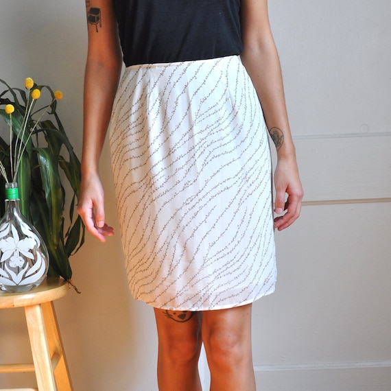 Vintage 90s White and Brown Vine Print Skirt, 26 I