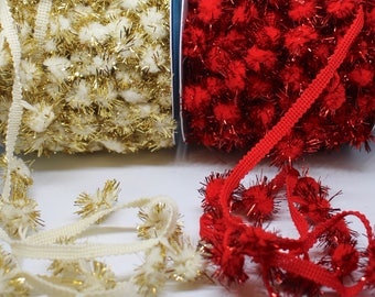 Guirlande/garniture scintillante à pompons vendue au mètre - Rouge/Or/Turquoise/Rose/Argent/Bleu - Clinquants de paillettes - Parfait pour une décoration de Noël