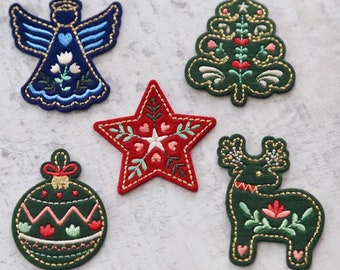 ¡NUEVO! Parches navideños - Motivos bordados termoadhesivos: ciervo, estrella, bola, árbol, ángel