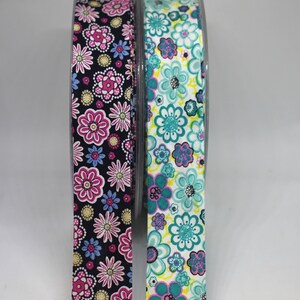 Bias Binding - Retro Floral Daisy Print Bias Binding with Soft Feel - 100% Cotton, White, Aqua, Pink, Navy Flowers 25mm/2.5cm Wide
