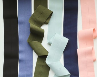 Fold Over Waistband Elastic - Olive, Black, Duck Egg, Dusky Blue, Ballet Pink, Navy - 60mm, 30mm once folded -