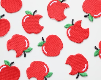 Apple Iron on Patch - Bright Red Fruit Embroidered Motif - 32mm