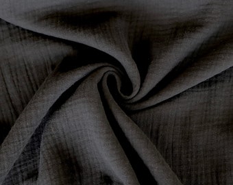 BLACK - Cotton Double Gauze Fabric - 100% Cotton - Sold by Half Metre