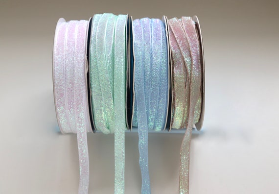 Iridescent Sparkly Ribbon Shimmery Velvet Mint, Blue, Light Pink