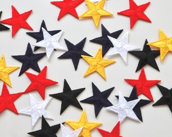 Star Embroidered Iron on Patches - Red, Yellow, Black, White, Navy - 3cm