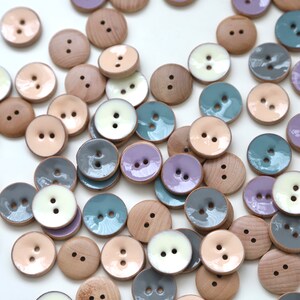 Enamelled Wooden Buttons - Peach, Cream, Blue, Grey, Lilac - 20mm/32 lignes