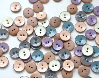 Enamelled Wooden Buttons - Peach, Cream, Blue, Grey, Lilac - 20mm/32 lignes