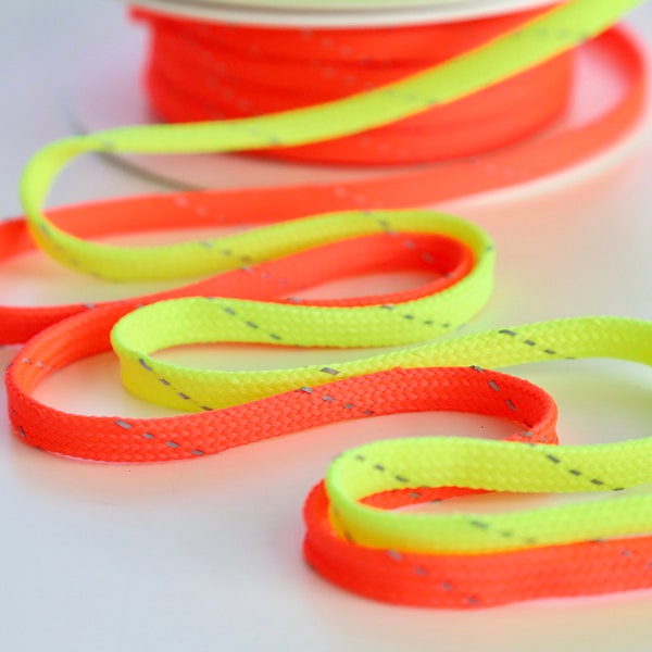 Reflective Drawstring Shoelace - Neon/Fluorescent  Yellow, Coral, Orange - 10mm Wide