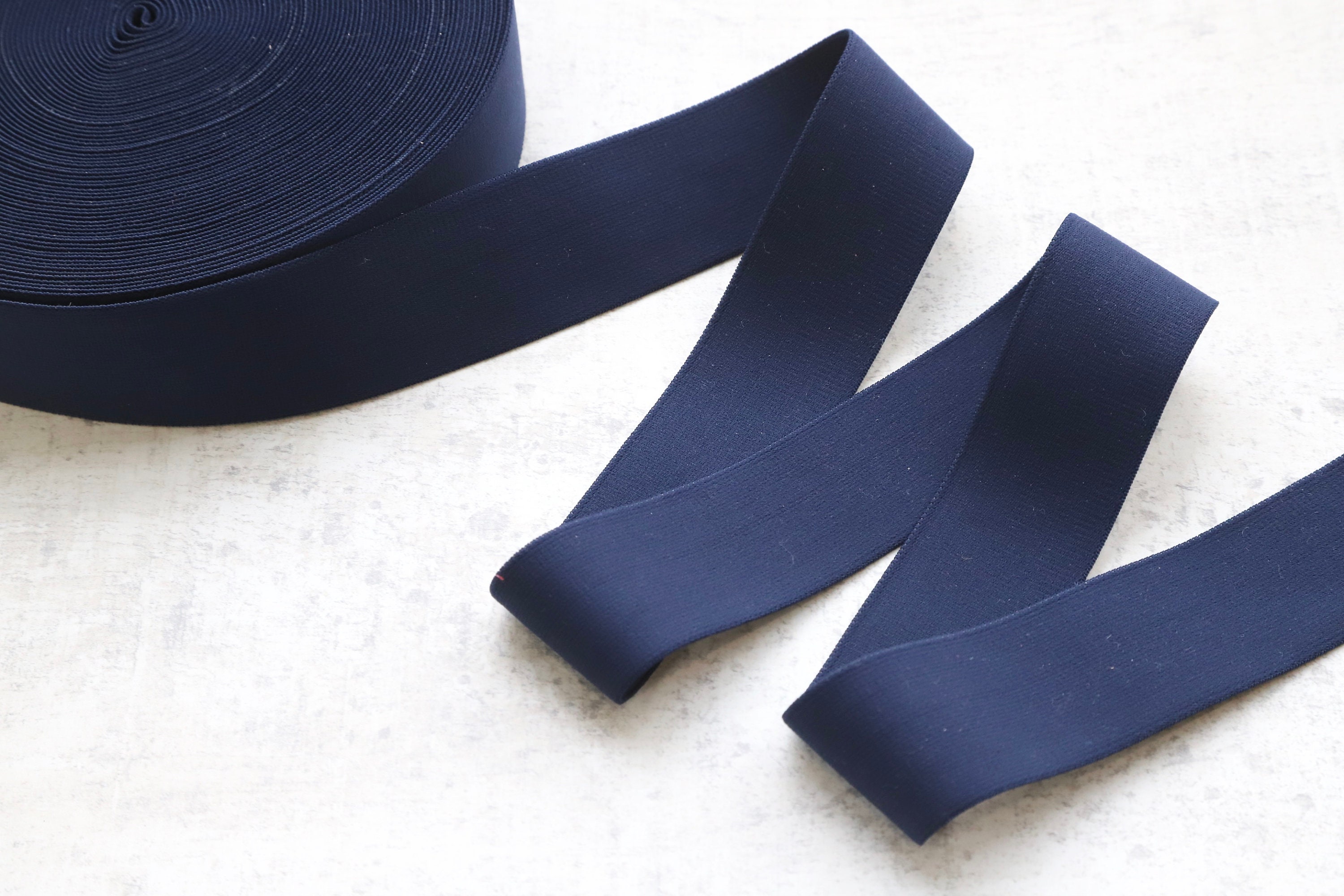 Elastic - Wide Waistband - Scallop top, Plush Backed- 47mm - Darkest NAVY  BLUE (C7018). per metre
