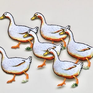 Farm Animals Iron on Patches - Duck/Goose, Goat - Satin Embroidered Motif Appliqué