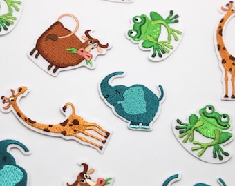 Animal Motifs Iron-On Motifs/ Patches Elephant, Giraffe, Cow, Frog Embroidered Patch High Quality