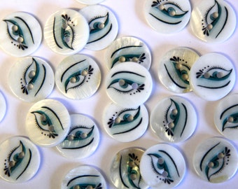 Eye Buttons Digitally Printed Mother of Pearl Two Hole Button with Eye Design - 15mm and 23mm Approx Diameter