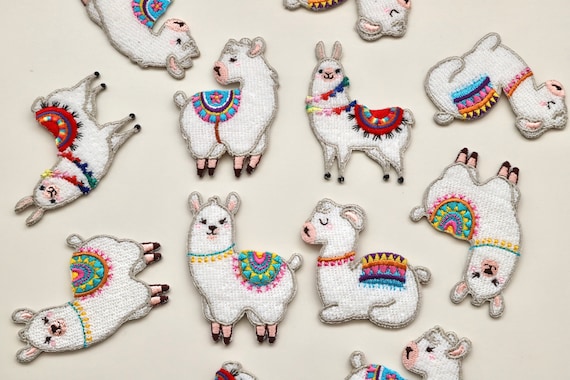 Llama Iron-on Patch - High Quality Embroidery Motif in Four Colourful Animal Designs
