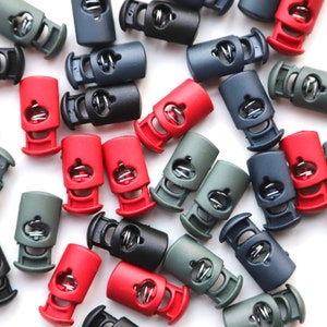 Pair of Drawstring Toggles - Sprung Plastic Anorak/Hoody Toggle - Red, Navy, Green, Black - 28mm